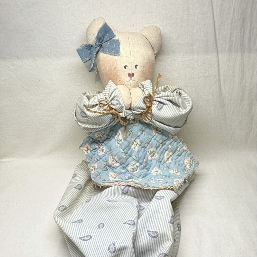 Handmade Primitive Country Bear Doll Quilted Blanket Folk Art 32"